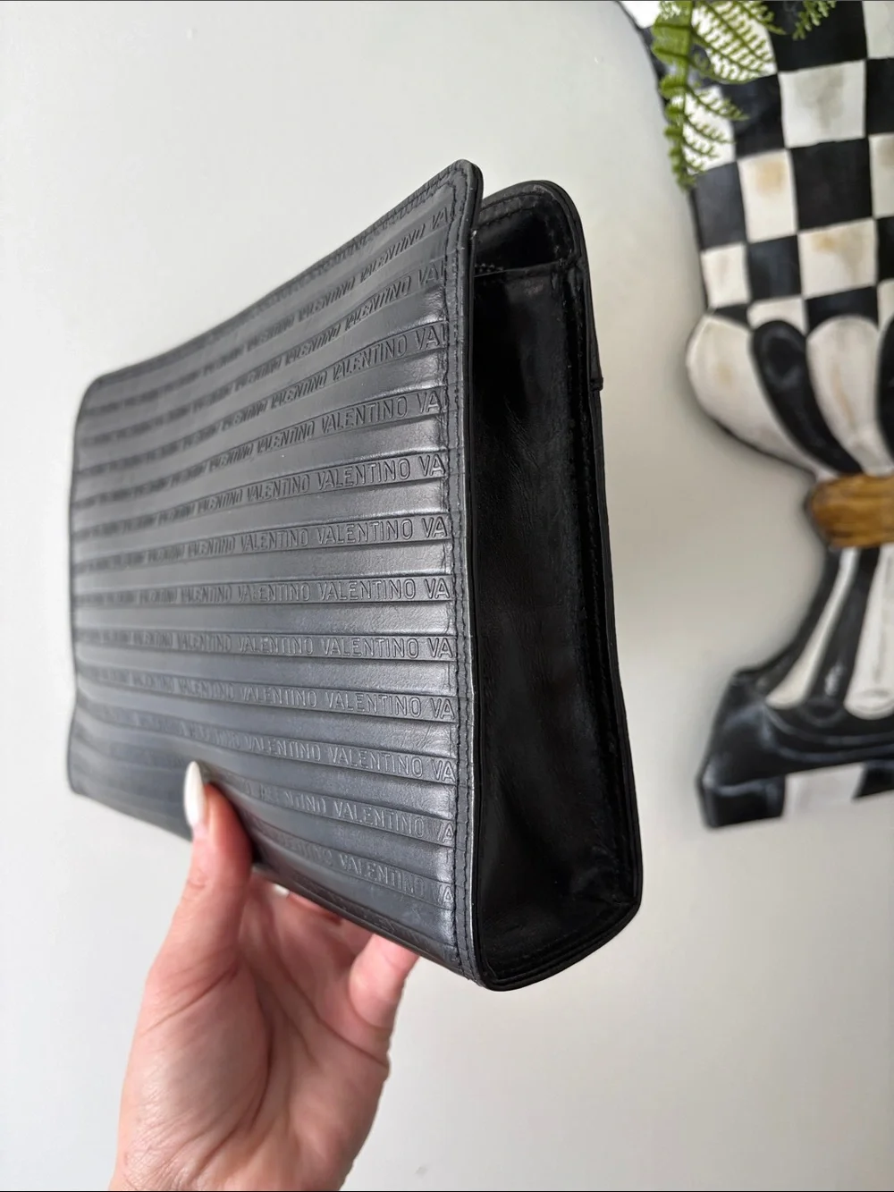 Authentic Valentino Black Embossed Clutch
